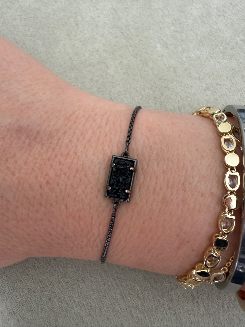 Kendra Scott Phillipa bracelet black druzy gunmetal rectangular stone adjustable